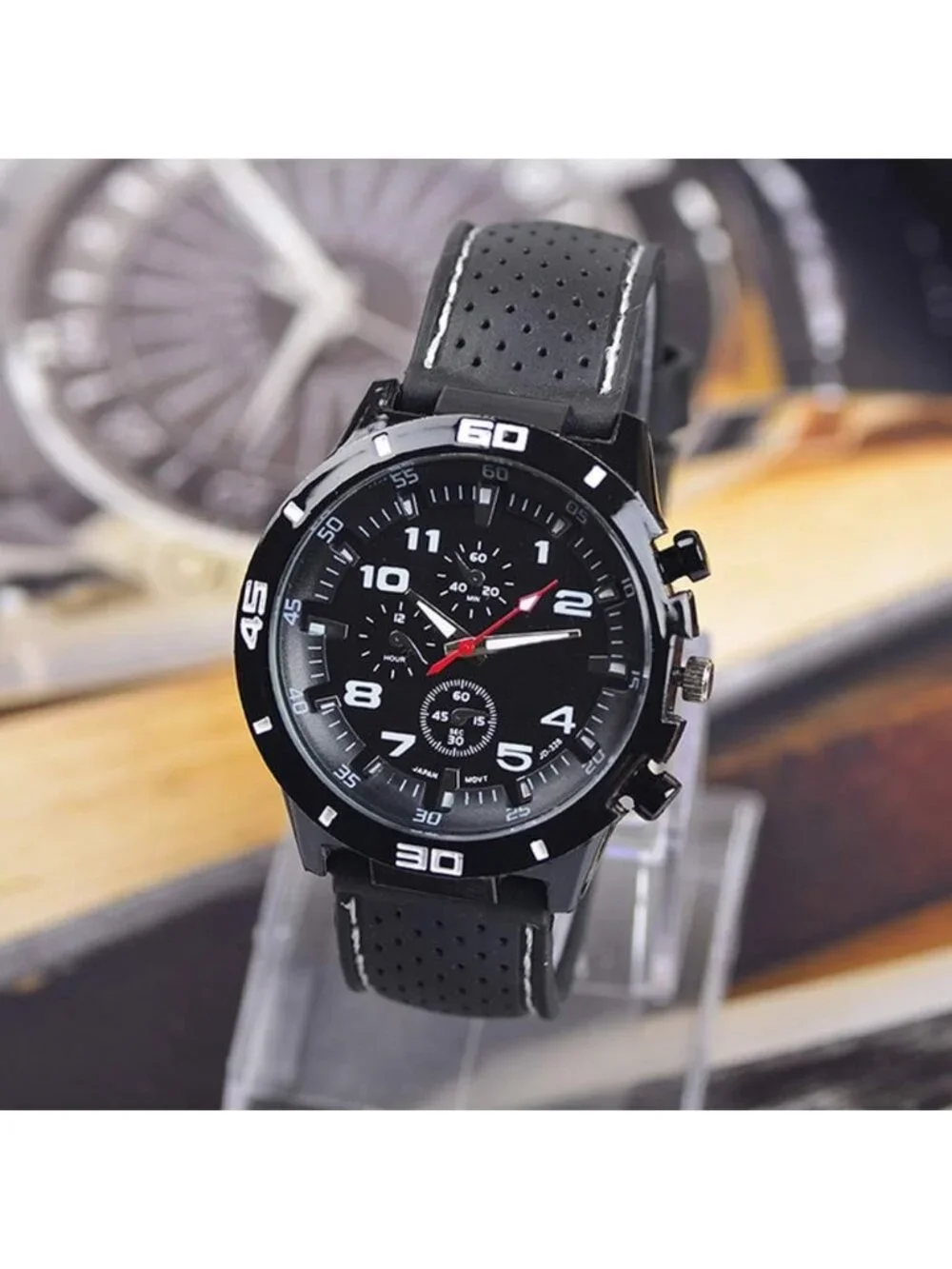 Mens All Black Analog Quartz GT Racer Sport Military Pilot Aviator Classic Watch